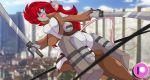 anthro attack_on_titan blue_eyes breasts butt_pose clothing cosplay eyewear female glasses hair mammal mastergodai mouse red_hair rodent solo weapon 