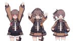  :d :o absurdres ags-30_(girls_frontline) ahoge arms_up bangs binoculars black-framed_eyewear black_skirt black_vest blush brown_eyes brown_shirt check_translation collared_shirt commentary cowboy_shot eyebrows_visible_through_hair girls_frontline glasses hammer_and_sickle headgear highres long_hair long_sleeves looking_at_viewer multiple_girls necktie open_mouth outstretched_arms over-rim_eyewear petticoat ponytail pouch puffy_long_sleeves puffy_sleeves red-framed_eyewear red_eyes semi-rimless_eyewear shirt side_ponytail sidelocks simple_background skindentation skirt smile spread_fingers star terras thigh_pouch thigh_strap thighhighs translation_request twintails vest wavy_hair white_background white_legwear white_neckwear zettai_ryouiki 