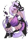  alternate_color armpit_crease armpits bare_legs bare_shoulders black_ribbon body_blush breasts bridal_gauntlets chuki_(lydia) closed_mouth commentary dark_elf dark_skin detached_sleeves elf elsword expressionless flat_color from_side full_body hands_on_own_legs high_heels highres lavender_hair light_frown long_hair long_sleeves looking_at_viewer looking_to_the_side o-ring pinstripe_pattern pointy_ears puffy_long_sleeves puffy_sleeves purple_eyes purple_sleeves rena_(elsword) ribbon side_ponytail sideboob slit_pupils striped very_long_hair wind_sneaker_(elsword) 