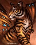  2018 amber_eyes ambiguous_gender arthropod black_stripes butterfly digital_media_(artwork) feline flashw fur group insect mammal no_sclera orange_fur solo_focus stripes tiger whiskers 