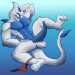  anthro balls clothing daikuhiroshiama legendary_pok&eacute;mon lugia male muscular nintendo open_mouth penis pok&eacute;mon pok&eacute;mon_(species) prehensile_penis solo speedo swimsuit tongue tongue_out video_games 