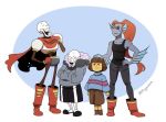  animated_skeleton bone eye_patch eyewear fish group human mammal marine papyrus_(undertale) protagonist_(undertale) sans_(undertale) simple_background skeleton stripes undead undertale undyne video_games yamsgarden 