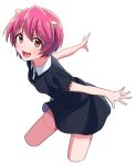  :d arms_behind_back bangs black_dress breasts cropped_legs dress elfen_lied eyebrows_visible_through_hair hair_between_eyes horns nana_(elfen_lied) open_mouth pink_eyes pink_hair sayshownen short_hair short_sleeves simple_background small_breasts smile solo white_background 
