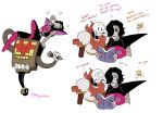  alphys animated_skeleton bone dialogue english_text lizard machine mettaton mettaton_ex papyrus_(undertale) reptile robot scalie simple_background skeleton text undead undertale video_games white_background yamsgarden 