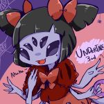  1girl bow extra_arms extra_eyes fangs insect_girl muffet purple_skin ribbon spider_girl undertale wink 