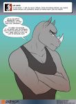  2018 anthro ask_blog clothing conditional_dnp dialogue english_text kadath male mammal muscular muscular_male piercing pose rhinoceros solo text 