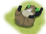  2011 anthro balls belly brown_fur canine fur ghibli humanoid_hands kusunokisippo male mammal moobs navel overweight overweight_male penis pom_poko scarf solo tanuki 