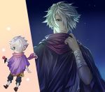  chibi gloves green_eyes hair_over_one_eye jewelry looking_at_viewer lowres male_focus octopath_traveler scarf short_hair simple_background smile solo therion_(octopath_traveler) white_hair yuzuponza 