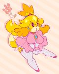  2018 animal_crossing anthro blonde_hair breasts canine clothed clothing conditional_dnp cosplay dog dress female hair isabelle_(animal_crossing) legwear mammal mario_bros nintendo princess_peach shih_tzu solo teckworks video_games 