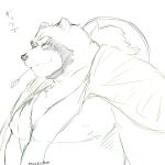  2018 anthro belly canine clothing gyobu hat japanese_text leaf male mammal overweight overweight_male robe scar solo tanuki text tokyo_afterschool_summoners torakiti1925 