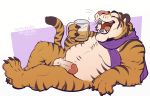  alcohol anthro balls beer beverage erection feline fur male mammal nude open_mouth penis scarf simple_background slightly_chubby smile solo striped_fur stripes themongrel tiger tongue 