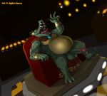  agito-savra anthro armlet armor balls big_balls bottomless bracelet cape claws clothed clothing crocodilian crown digital_media_(artwork) donkey_kong_(series) gem humanoid_penis jewelry king_k._rool king_k_rool kremling male nintendo open_mouth penis reptile saliva scalie sitting smile solo teeth thick_penis tongue video_games 