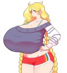 blonde_hair breasts curvy gigantic_breasts theycallhimcake thick_thighs thighs 