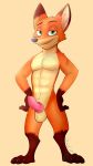  2018 abs animal_genitalia animal_penis anthro athletic balls canine canine_penis claws disney erection fox hi_res knot male mammal nick_wilde nude owlie pecs penis solo toe_claws zootopia 