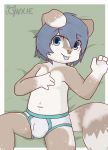 anthro blue_eyes blue_hair blue_nose blue_tongue briefs bulge canine clothing cub cynxie_(artist) dog hair hi_res lying male mammal navel on_back solo underwear young 