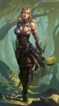  armor artist_name bare_shoulders blonde_hair breasts cleavage commission cutesexyrobutts divinity:_original_sin divinity:_original_sin_2 elf forest highres hips large_breasts lips long_hair looking_at_viewer nature pointy_ears red_eyes sebille signature solo standing thighs tree 