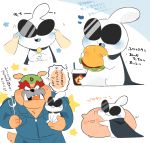  burger coveralls dribble eating eyewear food hyaku1063 japanese_text male mammal nintendo pig plushie porcine sunglasses text video_games warioware 