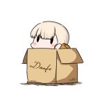  bangs blonde_hair blunt_bangs box cardboard_box dated german hair_ornament hatsuzuki_527 in_box in_container kantai_collection long_hair shin'you_(kantai_collection) side_ponytail simple_background solid_oval_eyes solo translated twitter_username white_background 