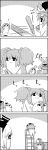  4koma arms_up bangs blunt_bangs bound carrying climbing comic commentary_request from_behind greyscale hair_bobbles hair_ornament hair_tubes hairband hat highres holding kisume kochiya_sanae konpaku_youmu konpaku_youmu_(ghost) long_hair looking_at_another monochrome on_head rod_of_remorse rope shaded_face shiki_eiki short_hair smile snake_hair_ornament tani_takeshi tennis_court tennis_net tied_up touhou translation_request twintails very_long_hair whistle yukkuri_shiteitte_ne 