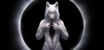  2018 5_fingers anthro black_nose canine digital_media_(artwork) eyes_closed fur hair male mammal nude solo standing white_fur white_hair wolf wolnir 