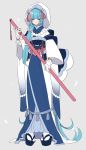  androgynous blue_eyes blue_hair blue_kimono gloves grey_background holding holding_sword holding_weapon hood japanese_clothes jewelry kimono long_hair multicolored_hair necklace obi pearl_necklace personification pink_hair pokemon primarina sandals sash sheath sheathed shikkoku_neko side_ponytail simple_background socks solo sword two-tone_hair very_long_hair weapon white_gloves white_legwear wide_sleeves 