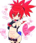  1girl 2018 artist_request bat_wings belt black_gloves black_legwear breasts curvy dated demon_girl disgaea earrings elbow_gloves etna female gloves jewelry long_hair looking_at_viewer miniskirt pointy_ears red_eyes red_hair shiny skirt skull_earrings small_breasts smile solo succubus thighs twintails wings 