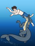  2018 5_fingers 5_toes anthro bubble bulge cetacean clothed clothing digital_drawing_(artwork) digital_media_(artwork) dolphin duo feet female fin hair hi_res human humanoid_feet invalid_background invalid_tag male mammal marine naughtygryph_(artist) nude nuzzling simple_background smile smirk swimsuit teasing toes underwater water webbed_feet webbed_hands 