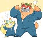  bulldog canine cat clothing coveralls dog dribble feline flexing hyaku1063 male mammal muscular nintendo pecs spitz_(warioware) video_games warioware 