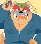  bulldog canine coveralls dog dribble hyaku1063 male mammal muscular nintendo pawpads pecs video_games warioware 