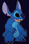  2018 2:3 3_toes 4_fingers alien black_eyes blue_fur chest_tuft claws disney experiment_(species) fatalsyndrome fur head_tuft hi_res indigo_background indigo_nose indogo_claws lilo_and_stitch notched_ear open_mouth open_smile outline simple_background small_tail smile solo standing stitch toe_claws toes tuft 
