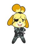  2018 alpha_channel alternate_costume animal_crossing anthro canine clothing dog eye_patch eyewear female fur isabelle_(animal_crossing) knife konami mammal metal_gear nintendo open_mouth pose reverse-fool shih_tzu simple_background solid_snake solo transparent_background uniform video_games yellow_fur 