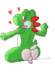  &lt;3 backsack balls blush butt half-closed_eyes lazyneko looking_at_viewer looking_back male mario_bros nintendo partially_retracted_foreskin penis perineum simple_background sitting solo stretching tongue tongue_out uncut video_games white_background yoshi 