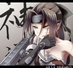  artist_name black_gloves breasts brown_eyes brown_hair commentary_request dated elbow_gloves forehead_protector gloves hachimaki hair_intakes headband highres jintsuu_(kantai_collection) kantai_collection long_hair nuka_(nvkka) remodel_(kantai_collection) sarashi shirt solo torn_clothes torn_shirt twitter_username 