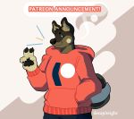 agender akita ambiguous_gender blue_eyes canine claws clothed clothing curled_tail decapisona decapiteight dog drawing hair_tuft halfbody hoodie mammal pants patreon pawpads paws peace_(disambiguation) smile 