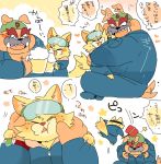  alcohol beer beverage blush bulldog canine cat comic coveralls cuddling dog dribble face_squish feline hammer hyaku1063 japanese_text male mammal muscular nintendo size_difference spitz_(warioware) text tools video_games warioware 