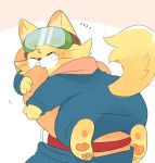  ambiguous_gender anthro blush cat chibi clothed clothing coveralls dribble duo eyewear feline fully_clothed goggles holding_(disambiguation) hyaku1063 male mammal nintendo pawpads paws size_difference solo_focus spitz_(warioware) video_games warioware whiskers 