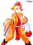  anthro big_breasts blush breasts cat cleavage clothed clothing cosplay doodle_dip fatal_fury feline female fur hair looking_at_viewer mai_shiranui mammal monique_pussycat pink_hair pubes smile snk solo super_fuck_friends thick_thighs video_games 