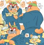  bulldog canine cat coveralls dog dribble driving feline hyaku1063 japanese_text licking male mammal multiple_poses muscular nintendo pose size_difference spitz_(warioware) text tongue tongue_out video_games warioware 