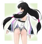  ahoge ass back black_hair from_behind green_background highres hou_(hachiyou) kohak_hearts long_hair looking_back low-tied_long_hair silver_eyes solo tales_of_(series) tales_of_hearts twintails 