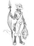 anthro arm_wraps black_and_white breasts casual_nudity decapitation female gore guoh holding_object holding_weapon horn jewelry kobold leg_wraps melee_weapon monochrome mostly_nude muscular necklace nipples non-mammal_breasts polearm pussy reptile scalie scar severed_head simple_background sketch solo spear standing tail_pouch tattoo weapon white_background wrappings wraps 