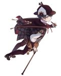  achan_(blue_semi) brown_capelet brown_hair capelet from_above full_body grand_fantasia hat holding holding_pipe looking_at_viewer male_focus official_art pipe plaid red_eyes red_ribbon ribbon sherlock_holmes_(grand_fantasia) solo standing tool_kit transparent_background walking walking_stick 