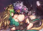  achilles_(fate) agrius_metamorphosis ahoge animal_ears ass asymmetrical_docking atalanta_(alter)_(fate) atalanta_(fate) blush breast_press collar commentary dual_persona fate/grand_order fate_(series) fujimaru_ritsuka_(female) green_eyes heart melon22 multicolored_hair multiple_girls riyo_(lyomsnpmp)_(style) selfcest sweat tail yuri 