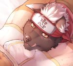  anthro bulge canine clothing dog erection head_between_legs headband human human_on_anthro interspecies male male/male mammal navel precum scarf suntan tadatomo tan_line tenting tokyo_afterschool_summoners tongue underwear 虎杖 