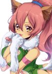  animal_ears armlet breasts cleavage commentary_request fur_trim gloves high_ponytail large_breasts leotard long_hair looking_at_viewer murata_tefu open_mouth paw_gloves paws perisie_(star_ocean) simple_background smile solo standing star_ocean star_ocean_first_departure tail very_long_hair 