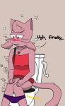 2018 animal_humanoid anonymous_artist anthro bathroom bittersweet_candy_bowl blush breasts clothed clothing dialogue digital_media_(artwork) dress drunk english_text feline female fur hair hi_res humanoid invalid_tag mammal peeing public_restroom purple_panties shaded sitting solo teenager text toilet toilet_paper toilet_use underwear urine watersports webcomic young 