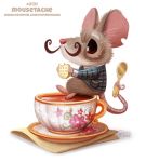  2018 beverage bottomless brown_eyes brown_hair clothed clothing cookie cryptid-creations cup facial_hair flower food fur hair humor male mammal mouse mustache napkin plant pun rodent saucer simple_background spoon tan_fur tea tea_cup whiskers white_background white_fur 