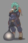 2018 angele_hidden anthro balls big_balls big_ears blue_hair blush bodysuit bovine bulge clothed clothing cum cum_bubble cum_in_clothing erection erection_under_clothes excessive_cum fully_clothed girly grey_background hair hooves horn long_hair male mammal masturbation open_mouth panting penis_outline penis_shaped_bulge simple_background skinsuit slightly_chubby solo standing tight_clothing 