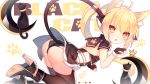  :o ahoge animal animal_ears ankle_boots ass black_cat black_gloves black_panties blonde_hair blush boots brown_dress brown_footwear brown_legwear cat cat_ears cat_tail crescent detached_collar dress elsword eve_(elsword) facepaint fingerless_gloves full_body gloves high_heel_boots high_heels highres long_hair open_mouth panties paw_pose ponytail red_eyes short_dress simple_background slit_pupils solo tail thighhighs thighs tsurime underwear upskirt utm 