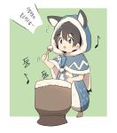  absurdres animal_ears blush blush_stickers brown_eyes brown_hair bural_chingu chibi cloak drum drumsticks full_body highres hood instrument korean luke_(dydansgur) original seong_mi-na_(bural_chingu) short_hair 