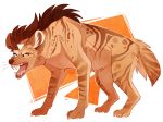  2016 ambiguous_gender brown_hair brown_nose digital_media_(artwork) feral hair heterochromia hyena mammal maplespyder maplespyder_(character) open_mouth paws simple_background solo standing striped_hyena teeth tongue 